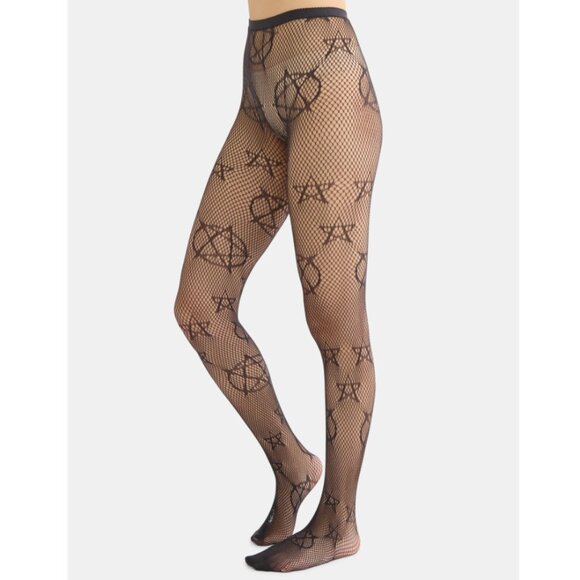 Black Fishnet Star Pattern Tights - Picture 1 of 10
